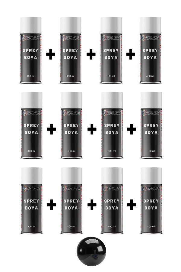 12 Adet Ral 9005 Parlak Siyah Sprey Boya 400 ml