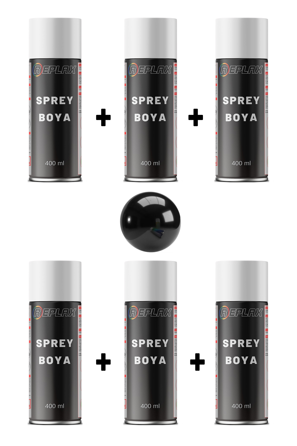 6 Adet Ral 9005 Parlak Siyah Sprey Boya 400 ml