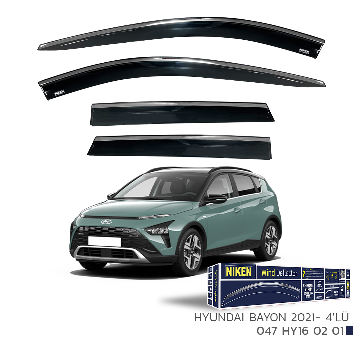 Hyundai%20Bayon%202021%20Sonrası%20Uyumlu%20Kromlu%20Cam%20Rüzgarlığı%204Lü