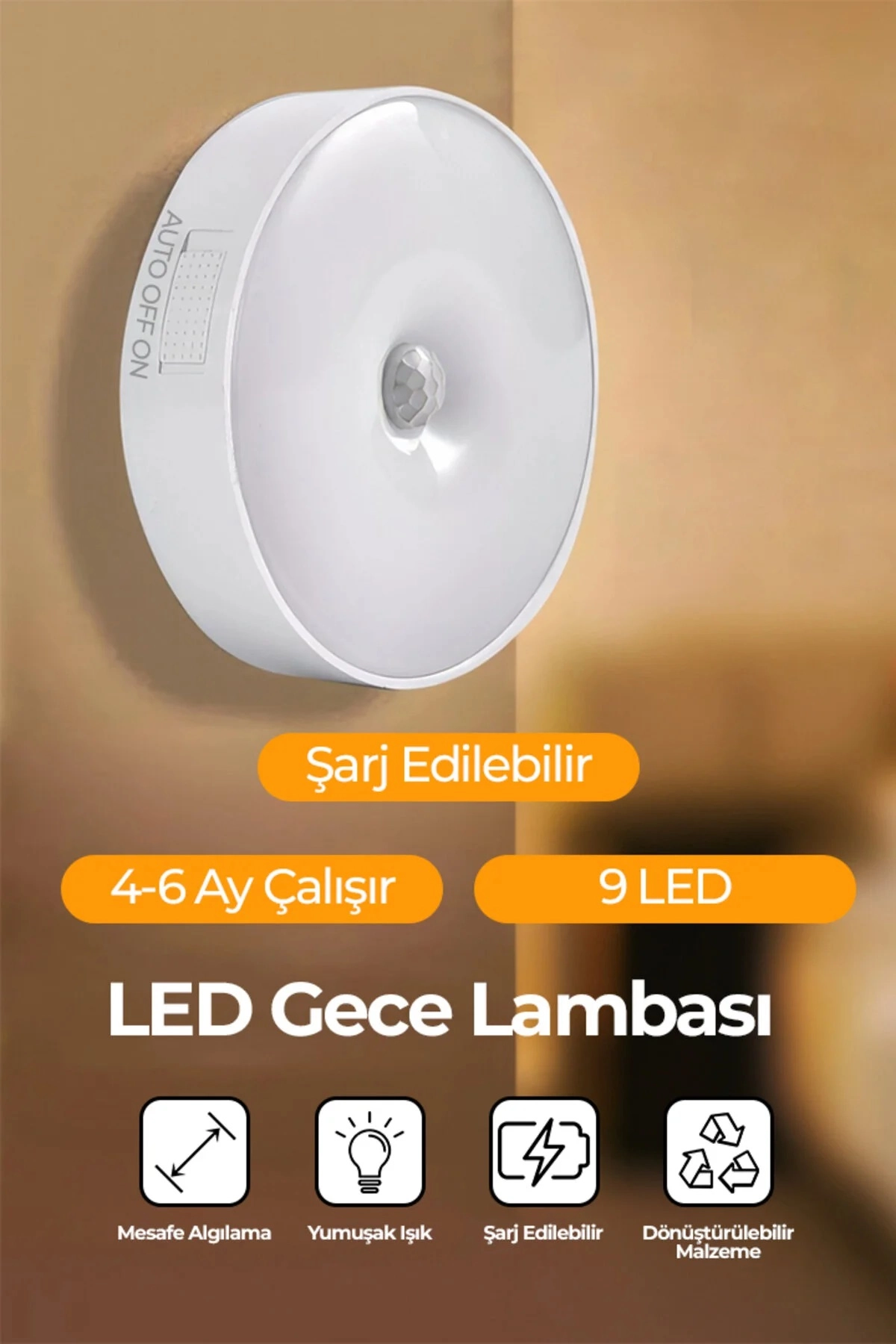 2 Adet Hareket Sensörlü Usb Şarjlı Led Işık Lamba-oda, Mutfak, Salon Ve Merdiven Işıklandırma