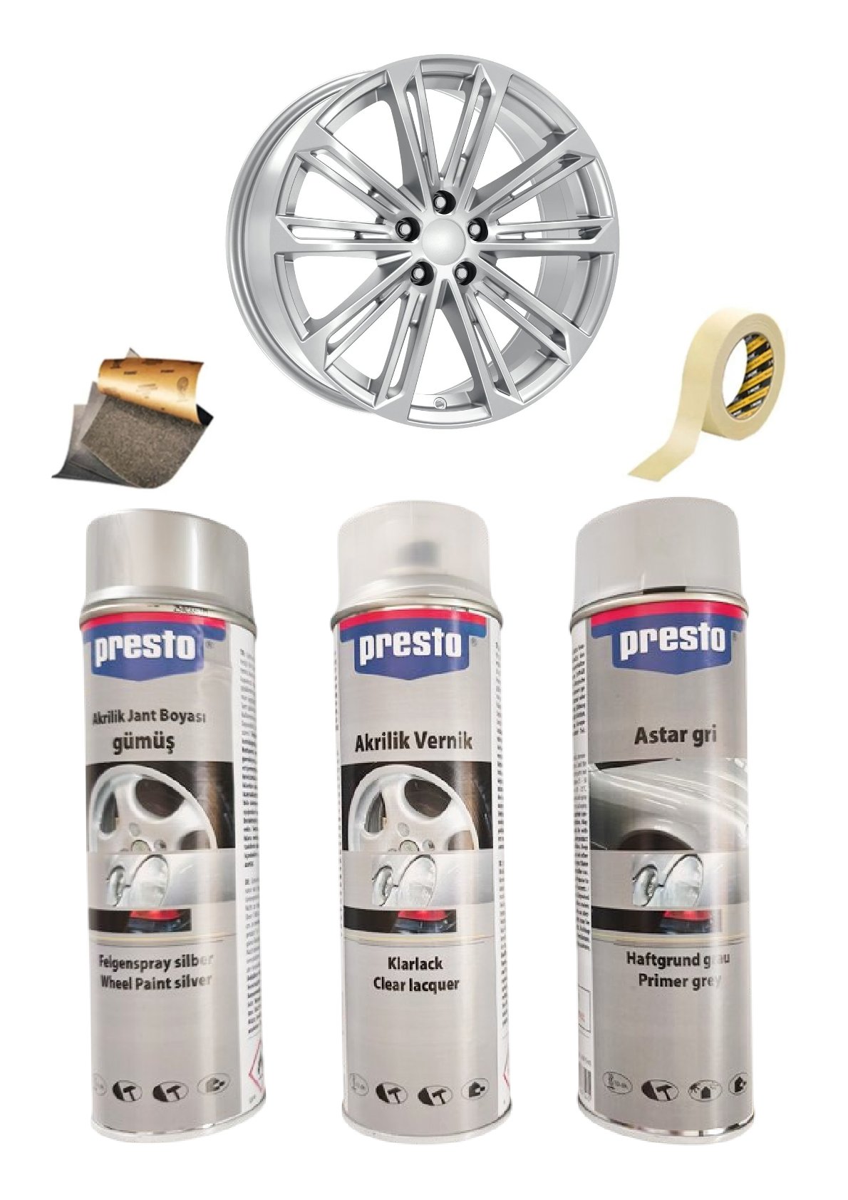 Gümüş Gri Sprey Jant Boyama Seti+Vernik+Astar 500 Ml.