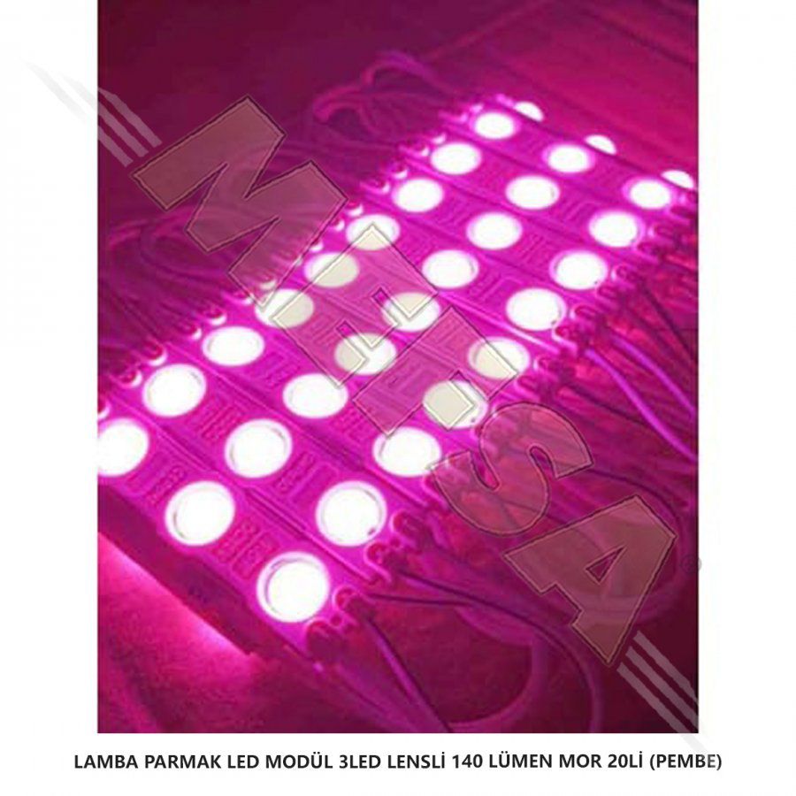 Parmak Led Lamba Pembe 3 Led 140 Lümen 12 Volt 10,lu