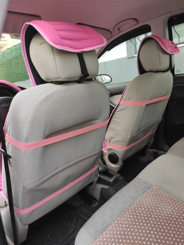 2,li Oto Koltuk Kılıfı Minder Alkantra Kumaş Pembe Renk Slikon Direksiyon Kılıfı