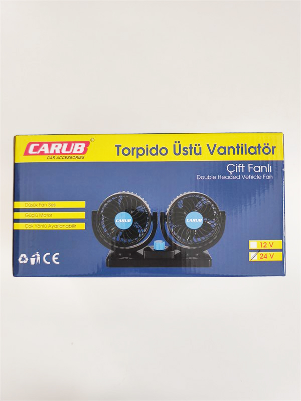 24 Volt Araç Içi Torpido Üstü Çift Fanlı Oto Vantilatör 360° Dönebilir 6400609
