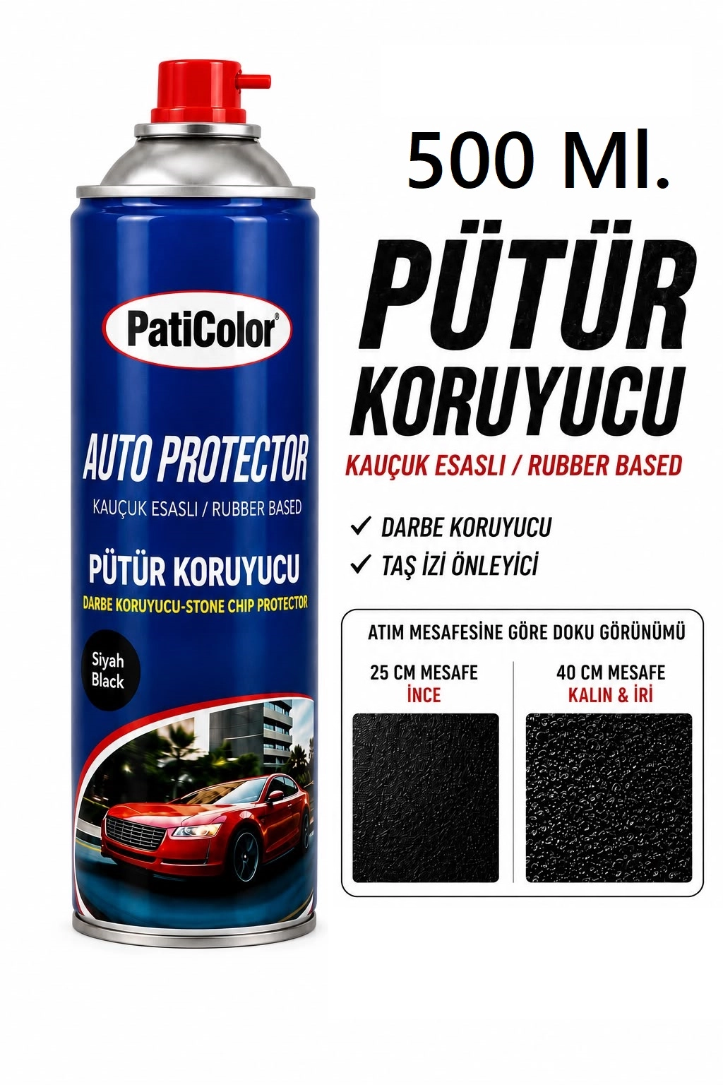 500 Ml. Siyah Sprey Pütür Oto Araç Alt Kaplama Darbe Koruyucu ptr-500ml
