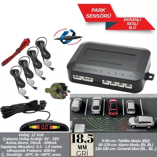 Replax Park Sensörü 18,5 mm Gri Ekranlı Sesli A+Kalite BR0015909