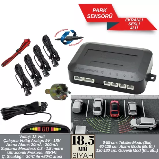 Replax Park Sensörü 18,5 mm Siyah Ekranlı Sesli A+Kalite BR0015914