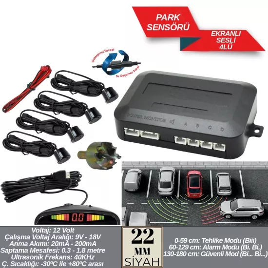 Replax Park Sensörü 22 mm Siyah Ekranlı Sesli A+Kalite BR0015915