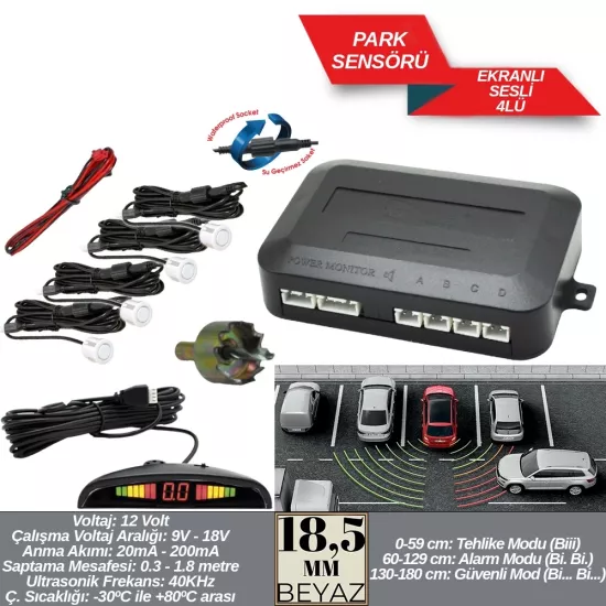 Replax Park Sensörü 18,5 mm Beyaz Ekranlı Sesli A+Kalite BR0015922