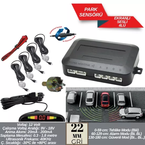 Replax Park Sensörü 22 mm Gri Ekranlı Sesli A+Kalite BR0015923