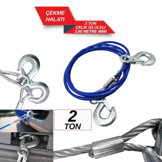 Çekme Halatı 2 Ton Çelik İzoleli 2,60 Mt 4MM 1720502