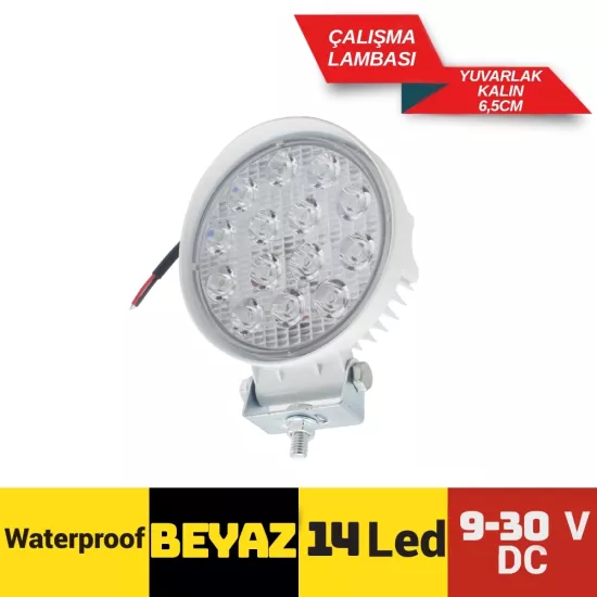 Off Road Sis Farı Çalışma Lambası Beyaz Kalın Kasa 14 Led Yuvarlak Su Geçirmez Sis Lambası br