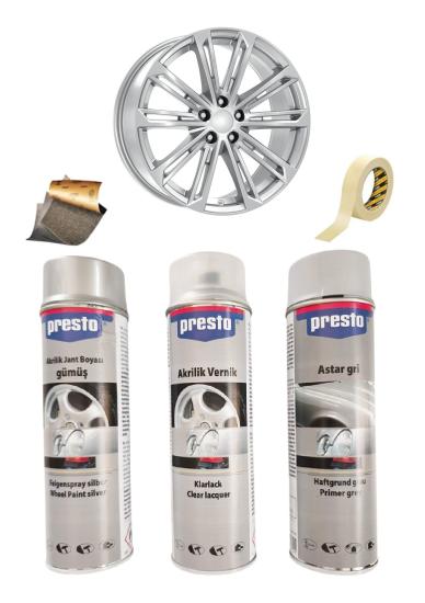 Gümüş Gri Sprey Jant Boyama Seti+Vernik+Astar 500 Ml.