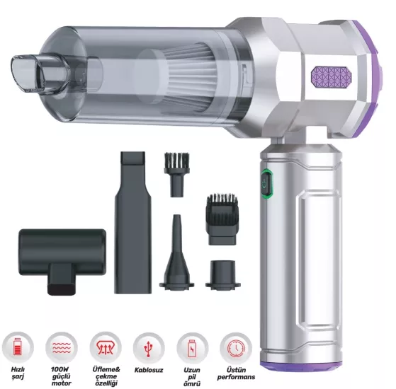 Oto Araç Süpürgesi Profesyonel Şarjlı 100W Çekme Ve Üfleme BR0909012
